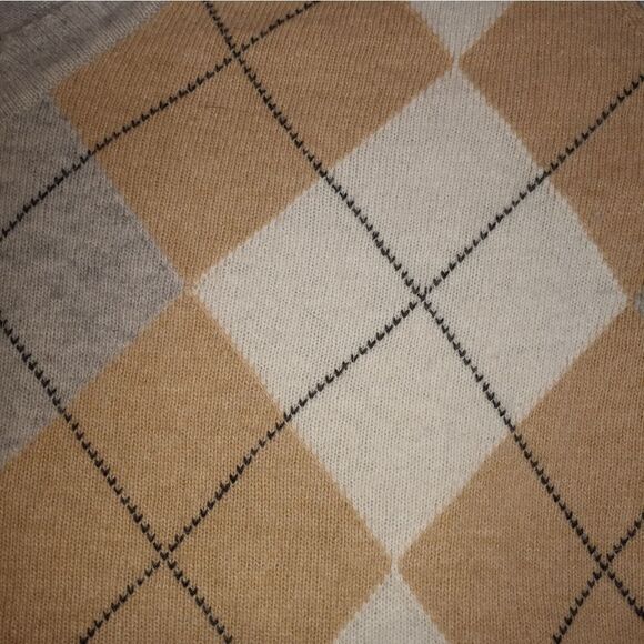 L.O.G.G.by H&M GrayBeige Geometric Lslv V-neck Merino Wool Blend Women's Sweater - Picture 5 of 9